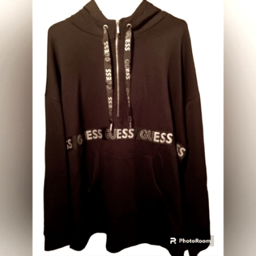 Guess Barkley Logo Tape Hoodie Black NWOT - Picture 2 of 3